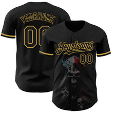 Загрузить изображение в средство просмотра галереи, Custom Black Old Gold 3D Skull Fashion Authentic Baseball Jersey
