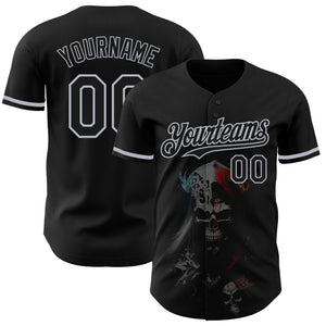 Custom Black Gray 3D Skull Fashion Authentic Baseball Jersey