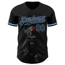 Загрузить изображение в средство просмотра галереи, Custom Black Light Blue 3D Skull Fashion Authentic Baseball Jersey
