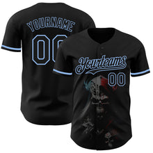 Загрузить изображение в средство просмотра галереи, Custom Black Light Blue 3D Skull Fashion Authentic Baseball Jersey
