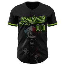 Charger l&#39;image dans la galerie, Custom Black Neon Green 3D Skull Fashion Authentic Baseball Jersey
