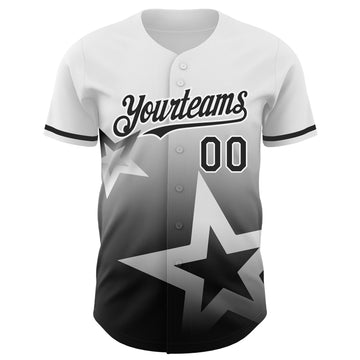 Custom White Black 3D Pattern Design Gradient Style Twinkle Star Authentic Baseball Jersey