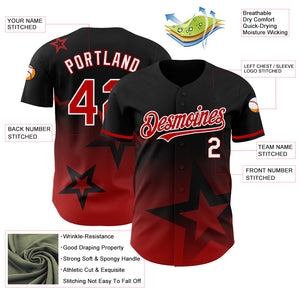 Custom Black Red-White 3D Pattern Design Gradient Style Twinkle Star Authentic Baseball Jersey