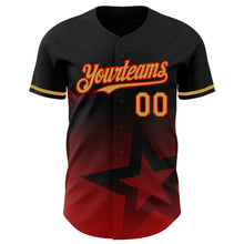 Charger l&#39;image dans la galerie, Custom Black Old Gold-Red 3D Pattern Design Gradient Style Twinkle Star Authentic Baseball Jersey
