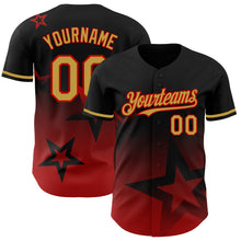 Charger l&#39;image dans la galerie, Custom Black Old Gold-Red 3D Pattern Design Gradient Style Twinkle Star Authentic Baseball Jersey
