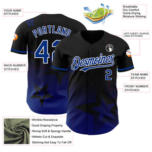 Custom Black Royal-White 3D Pattern Design Gradient Style Twinkle Star Authentic Baseball Jersey