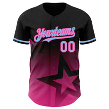 Load image into Gallery viewer, Custom Black Light Blue-Pink 3D Pattern Design Gradient Style Twinkle Star Authentic Baseball Jersey
