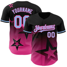 Load image into Gallery viewer, Custom Black Light Blue-Pink 3D Pattern Design Gradient Style Twinkle Star Authentic Baseball Jersey
