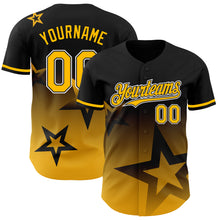 Laden Sie das Bild in den Galerie-Viewer, Custom Black Gold-White 3D Pattern Design Gradient Style Twinkle Star Authentic Baseball Jersey
