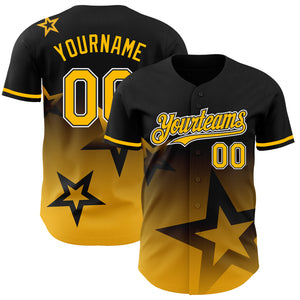 Custom Black Gold-White 3D Pattern Design Gradient Style Twinkle Star Authentic Baseball Jersey