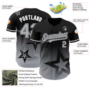 Custom Black Gray-White 3D Pattern Design Gradient Style Twinkle Star Authentic Baseball Jersey