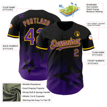 Charger l&#39;image dans la galerie, Custom Black Purple-Gold 3D Pattern Design Gradient Style Twinkle Star Authentic Baseball Jersey
