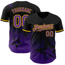 Charger l&#39;image dans la galerie, Custom Black Purple-Gold 3D Pattern Design Gradient Style Twinkle Star Authentic Baseball Jersey
