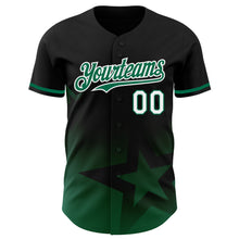 Laden Sie das Bild in den Galerie-Viewer, Custom Black Kelly Green-White 3D Pattern Design Gradient Style Twinkle Star Authentic Baseball Jersey
