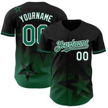 Laden Sie das Bild in den Galerie-Viewer, Custom Black Kelly Green-White 3D Pattern Design Gradient Style Twinkle Star Authentic Baseball Jersey
