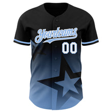 Laden Sie das Bild in den Galerie-Viewer, Custom Black Light Blue-White 3D Pattern Design Gradient Style Twinkle Star Authentic Baseball Jersey
