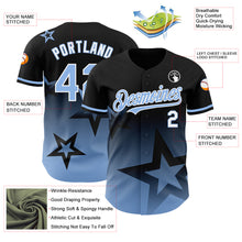 Laden Sie das Bild in den Galerie-Viewer, Custom Black Light Blue-White 3D Pattern Design Gradient Style Twinkle Star Authentic Baseball Jersey
