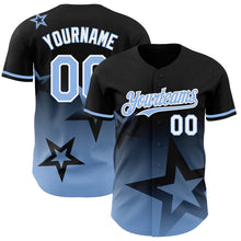 Laden Sie das Bild in den Galerie-Viewer, Custom Black Light Blue-White 3D Pattern Design Gradient Style Twinkle Star Authentic Baseball Jersey
