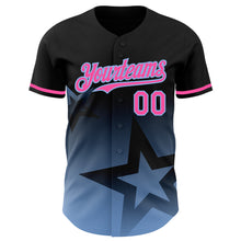 Charger l&#39;image dans la galerie, Custom Black Pink-Light Blue 3D Pattern Design Gradient Style Twinkle Star Authentic Baseball Jersey
