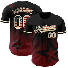 Загрузить изображение в средство просмотра галереи, Custom Black Vintage USA Flag Red-Cream 3D Pattern Design Gradient Style Twinkle Star Authentic Baseball Jersey
