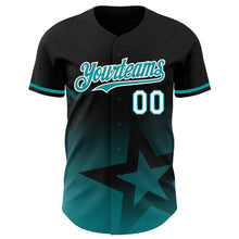 Загрузить изображение в средство просмотра галереи, Custom Black Teal-White 3D Pattern Design Gradient Style Twinkle Star Authentic Baseball Jersey
