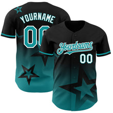 Загрузить изображение в средство просмотра галереи, Custom Black Teal-White 3D Pattern Design Gradient Style Twinkle Star Authentic Baseball Jersey
