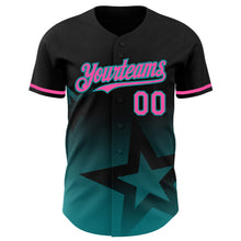 Загрузить изображение в средство просмотра галереи, Custom Black Pink-Teal 3D Pattern Design Gradient Style Twinkle Star Authentic Baseball Jersey
