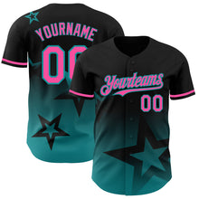 Load image into Gallery viewer, Custom Black Pink-Teal 3D Pattern Design Gradient Style Twinkle Star Authentic Baseball Jersey
