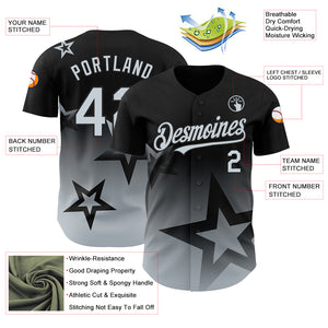 Custom Black Silver 3D Pattern Design Gradient Style Twinkle Star Authentic Baseball Jersey