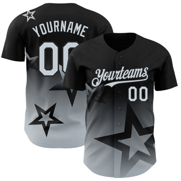 Custom Black Silver 3D Pattern Design Gradient Style Twinkle Star Authentic Baseball Jersey