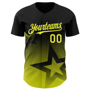 Custom Black Neon Yellow 3D Pattern Design Gradient Style Twinkle Star Authentic Baseball Jersey