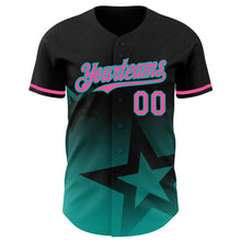 Laden Sie das Bild in den Galerie-Viewer, Custom Black Pink-Aqua 3D Pattern Design Gradient Style Twinkle Star Authentic Baseball Jersey
