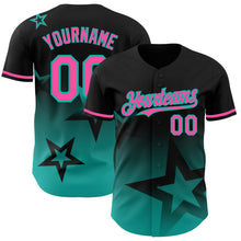 Laden Sie das Bild in den Galerie-Viewer, Custom Black Pink-Aqua 3D Pattern Design Gradient Style Twinkle Star Authentic Baseball Jersey
