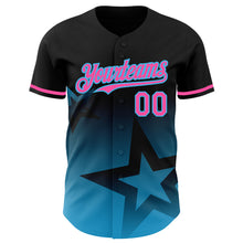 Laden Sie das Bild in den Galerie-Viewer, Custom Black Pink-Sky Blue 3D Pattern Design Gradient Style Twinkle Star Authentic Baseball Jersey
