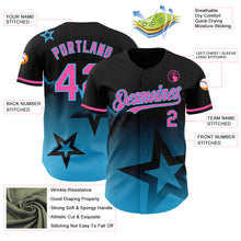 Laden Sie das Bild in den Galerie-Viewer, Custom Black Pink-Sky Blue 3D Pattern Design Gradient Style Twinkle Star Authentic Baseball Jersey
