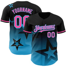 Laden Sie das Bild in den Galerie-Viewer, Custom Black Pink-Sky Blue 3D Pattern Design Gradient Style Twinkle Star Authentic Baseball Jersey
