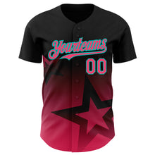 Charger l&#39;image dans la galerie, Custom Black Neon Pink-Aqua 3D Pattern Design Gradient Style Twinkle Star Authentic Baseball Jersey
