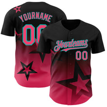 Загрузить изображение в средство просмотра галереи, Custom Black Neon Pink-Aqua 3D Pattern Design Gradient Style Twinkle Star Authentic Baseball Jersey
