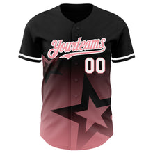 Загрузить изображение в средство просмотра галереи, Custom Black Medium Pink-White 3D Pattern Design Gradient Style Twinkle Star Authentic Baseball Jersey
