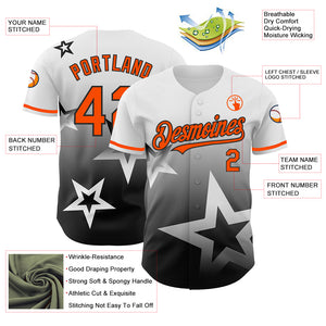 Custom White Orange-Black 3D Pattern Design Gradient Style Twinkle Star Authentic Baseball Jersey