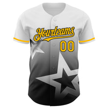 Laden Sie das Bild in den Galerie-Viewer, Custom White Gold-Black 3D Pattern Design Gradient Style Twinkle Star Authentic Baseball Jersey
