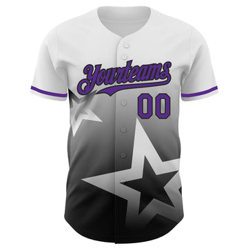 Custom White Purple-Black 3D Pattern Design Gradient Style Twinkle Star Authentic Baseball Jersey