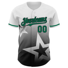 Laden Sie das Bild in den Galerie-Viewer, Custom White Kelly Green-Black 3D Pattern Design Gradient Style Twinkle Star Authentic Baseball Jersey
