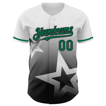 Custom White Kelly Green-Black 3D Pattern Design Gradient Style Twinkle Star Authentic Baseball Jersey