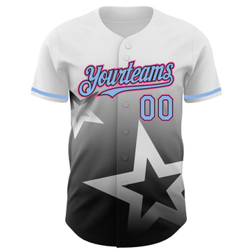 Custom White Light Blue Black-Pink 3D Pattern Design Gradient Style Twinkle Star Authentic Baseball Jersey