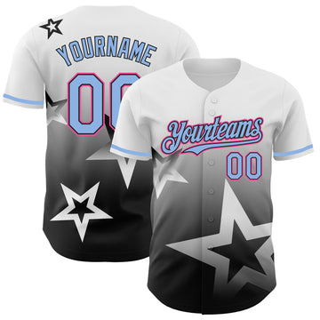 Custom White Light Blue Black-Pink 3D Pattern Design Gradient Style Twinkle Star Authentic Baseball Jersey