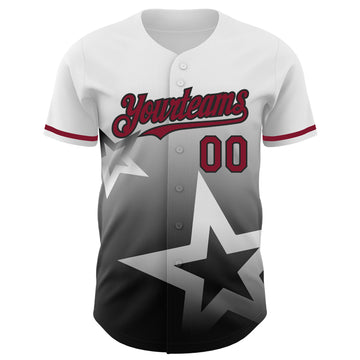 Custom White Crimson-Black 3D Pattern Design Gradient Style Twinkle Star Authentic Baseball Jersey