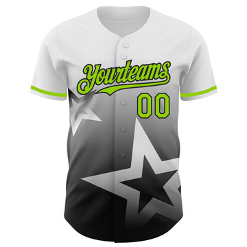 Custom White Neon Green-Black 3D Pattern Design Gradient Style Twinkle Star Authentic Baseball Jersey