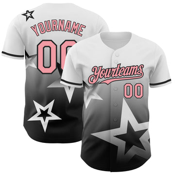 Custom White Medium Pink-Black 3D Pattern Design Gradient Style Twinkle Star Authentic Baseball Jersey