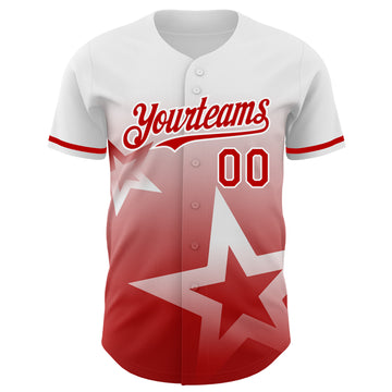 Custom White Red 3D Pattern Design Gradient Style Twinkle Star Authentic Baseball Jersey